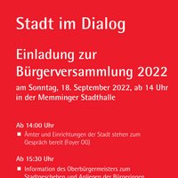 Stadt im Dialog - Einladung zur Bürgerversammlung am 18.09.2022 ab 14.00 Uhr in der Stadthalle Memmingen